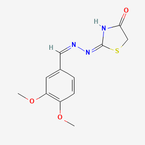 molecular formula C12H13N3O3S B15045615 (2Z)-2-[(2E)-2-[(3,4-dimethoxyphenyl)methylidene]hydrazin-1-ylidene]-1,3-thiazolidin-4-one 