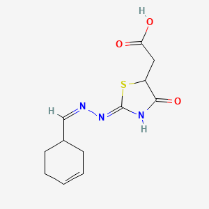 molecular formula C12H15N3O3S B15045980 2-[(2Z)-2-[(Z)-cyclohex-3-en-1-ylmethylidenehydrazinylidene]-4-oxo-1,3-thiazolidin-5-yl]acetic acid 