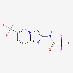 molecular formula C10H5F6N3O B15046427 2,2,2-Trifluoro-N-[6-(trifluoromethyl)imidazo[1,2-a]pyridin-2-yl]acetamide CAS No. 2006277-65-0