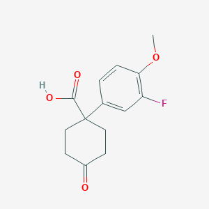 molecular formula C14H15FO4 B15046429 1-(3-Fluoro-4-methoxyphenyl)-4-oxocyclohexanecarboxylic Acid CAS No. 1385694-60-9