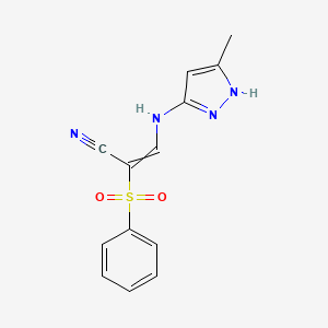 2-(benzenesulfonyl)-3-[(5-methyl-1H-pyrazol-3-yl)amino]prop-2-enenitrile