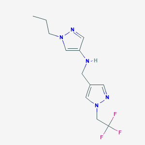 molecular formula C12H16F3N5 B15051188 1-propyl-N-{[1-(2,2,2-trifluoroethyl)-1H-pyrazol-4-yl]methyl}-1H-pyrazol-4-amine 