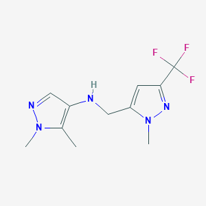 molecular formula C11H14F3N5 B15051211 1,5-Dimethyl-N-{[1-methyl-3-(trifluoromethyl)-1H-pyrazol-5-YL]methyl}-1H-pyrazol-4-amine 