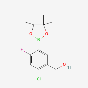 molecular formula C13H17BClFO3 B15051680 (2-Chloro-4-fluoro-5-(4,4,5,5-tetramethyl-1,3,2-dioxaborolan-2-yl)phenyl)methanol 