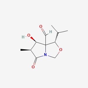 molecular formula C11H17NO4 B15051731 (1S,6S,7R)-7-hydroxy-6-methyl-5-oxo-1-(propan-2-yl)-hexahydropyrrolo[1,2-c][1,3]oxazole-7a-carbaldehyde 