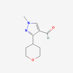 molecular formula C10H14N2O2 B15052065 1-methyl-3-(oxan-4-yl)-1H-pyrazole-4-carbaldehyde 