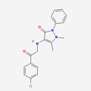 molecular formula C19H18ClN3O2 B15053282 Antipyrine, 4-((p-chlorophenacylidene)amino)- CAS No. 24377-61-5