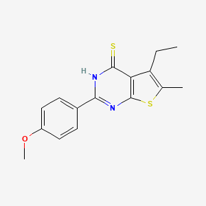 molecular formula C16H16N2OS2 B15053299 5-Ethyl-2-(4-methoxyphenyl)-6-methylthieno[2,3-d]pyrimidine-4-thiol 