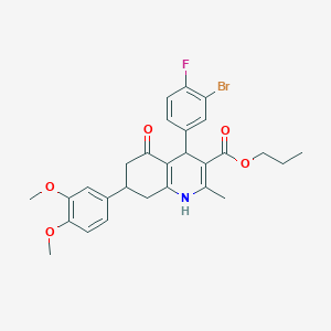 Propyl 4-(3-bromo-4-fluorophenyl)-7-(3,4-dimethoxyphenyl)-2-methyl-5-oxo-1,4,5,6,7,8-hexahydroquinoline-3-carboxylate