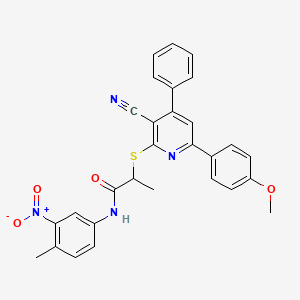 2-((3-Cyano-6-(4-methoxyphenyl)-4-phenylpyridin-2-yl)thio)-N-(4-methyl-3-nitrophenyl)propanamide