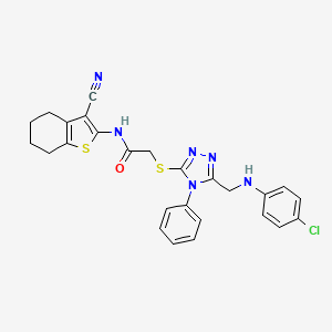 molecular formula C26H23ClN6OS2 B15054168 2-((5-(((4-Chlorophenyl)amino)methyl)-4-phenyl-4H-1,2,4-triazol-3-yl)thio)-N-(3-cyano-4,5,6,7-tetrahydrobenzo[b]thiophen-2-yl)acetamide 