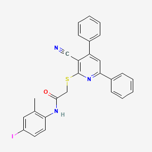 molecular formula C27H20IN3OS B15054384 2-((3-Cyano-4,6-diphenylpyridin-2-yl)thio)-N-(4-iodo-2-methylphenyl)acetamide 