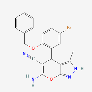 molecular formula C21H17BrN4O2 B15054404 6-Amino-4-(2-(benzyloxy)-5-bromophenyl)-3-methyl-1,4-dihydropyrano[2,3-c]pyrazole-5-carbonitrile 