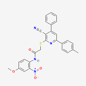 molecular formula C28H22N4O4S B15054540 2-((3-Cyano-4-phenyl-6-(p-tolyl)pyridin-2-yl)thio)-N-(4-methoxy-2-nitrophenyl)acetamide 