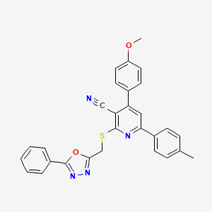 4-(4-Methoxyphenyl)-2-(((5-phenyl-1,3,4-oxadiazol-2-yl)methyl)thio)-6-(p-tolyl)nicotinonitrile