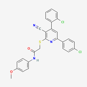 2-((4-(2-Chlorophenyl)-6-(4-chlorophenyl)-3-cyanopyridin-2-yl)thio)-N-(4-methoxyphenyl)acetamide