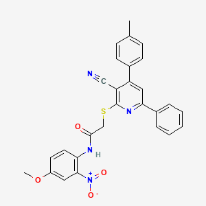 molecular formula C28H22N4O4S B15054771 2-((3-Cyano-6-phenyl-4-(p-tolyl)pyridin-2-yl)thio)-N-(4-methoxy-2-nitrophenyl)acetamide 