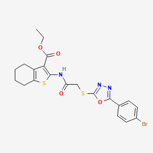 molecular formula C21H20BrN3O4S2 B15055135 Ethyl 2-(2-((5-(4-bromophenyl)-1,3,4-oxadiazol-2-yl)thio)acetamido)-4,5,6,7-tetrahydrobenzo[b]thiophene-3-carboxylate 