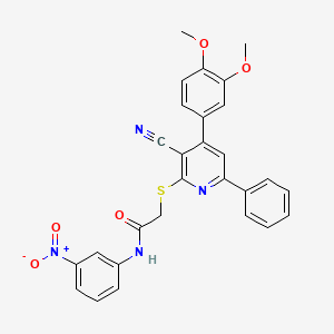 2-((3-Cyano-4-(3,4-dimethoxyphenyl)-6-phenylpyridin-2-yl)thio)-N-(3-nitrophenyl)acetamide