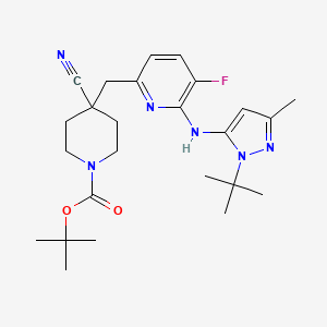 tert-Butyl 4-((6-((1-(tert-butyl)-3-methyl-1H-pyrazol-5-yl)amino)-5-fluoropyridin-2-yl)methyl)-4-cyanopiperidine-1-carboxylate