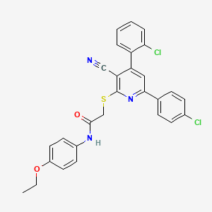 molecular formula C28H21Cl2N3O2S B15055551 2-((4-(2-Chlorophenyl)-6-(4-chlorophenyl)-3-cyanopyridin-2-yl)thio)-N-(4-ethoxyphenyl)acetamide 