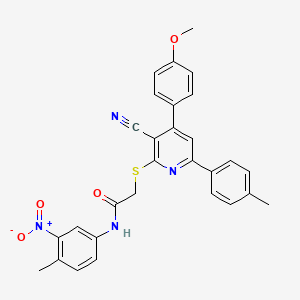 2-((3-Cyano-4-(4-methoxyphenyl)-6-(p-tolyl)pyridin-2-yl)thio)-N-(4-methyl-3-nitrophenyl)acetamide