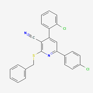 molecular formula C25H16Cl2N2S B15055696 2-(Benzylthio)-4-(2-chlorophenyl)-6-(4-chlorophenyl)nicotinonitrile 