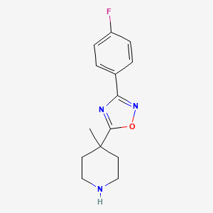 molecular formula C14H16FN3O B15055757 3-(4-Fluorophenyl)-5-(4-methylpiperidin-4-yl)-1,2,4-oxadiazole 