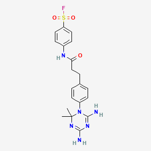 molecular formula C20H23FN6O3S B15056324 Benzenesulfonyl fluoride, 4-((3-(4-(4,6-diamino-2,2-dimethyl-1,3,5-triazin-1(2H)-yl)phenyl)-1-oxopropyl)amino)- CAS No. 15422-13-6