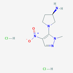 molecular formula C8H15Cl2N5O2 B15057288 (R)-1-(1-Methyl-4-nitro-1H-pyrazol-5-yl)pyrrolidin-3-amine dihydrochloride 