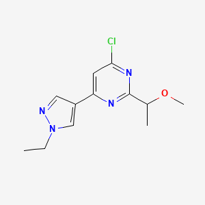 molecular formula C12H15ClN4O B15057661 4-Chloro-6-(1-ethyl-1H-pyrazol-4-yl)-2-(1-methoxyethyl)pyrimidine 