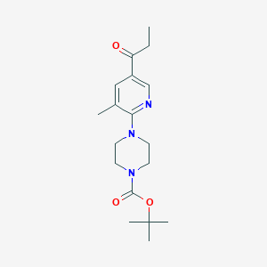 molecular formula C18H27N3O3 B15057970 tert-Butyl 4-(3-methyl-5-propionylpyridin-2-yl)piperazine-1-carboxylate 