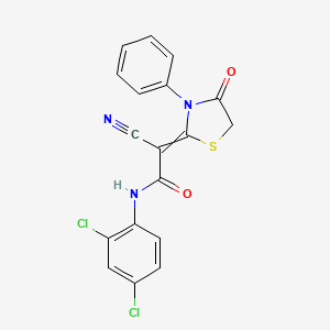 2-cyano-N-(2,4-dichlorophenyl)-2-(4-oxo-3-phenyl-1,3-thiazolidin-2-ylidene)acetamide