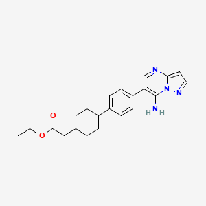 molecular formula C22H26N4O2 B1506439 Cyclohexaneacetic acid, 4-[4-(7-aminopyrazolo[1,5-a]pyrimidin-6-yl)phenyl]-, ethyl ester, trans- 