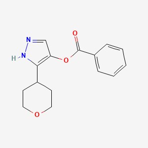 molecular formula C15H16N2O3 B15064957 3-(Tetrahydro-2H-pyran-4-yl)-1H-pyrazol-4-yl benzoate 