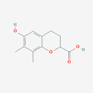 molecular formula C12H14O4 B15067486 6-Hydroxy-7,8-dimethylchroman-2-carboxylic acid CAS No. 802915-05-5