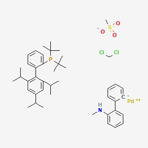 molecular formula C44H62Cl2NO3PPdS B15073105 ditert-butyl-[2-[2,4,6-tri(propan-2-yl)phenyl]phenyl]phosphane;dichloromethane;methanesulfonate;N-methyl-2-phenylaniline;palladium(2+) 