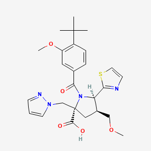 molecular formula C26H32N4O5S B15073487 (2S,4S,5R)-1-(4-tert-butyl-3-methoxybenzoyl)-4-(methoxymethyl)-2-(pyrazol-1-ylmethyl)-5-(1,3-thiazol-2-yl)pyrrolidine-2-carboxylic acid 