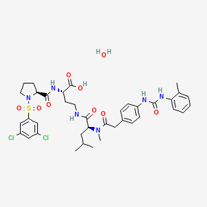 (2S)-2-[[(2S)-1-(3,5-dichlorophenyl)sulfonylpyrrolidine-2-carbonyl]amino]-4-[[(2S)-4-methyl-2-[methyl-[2-[4-[(2-methylphenyl)carbamoylamino]phenyl]acetyl]amino]pentanoyl]amino]butanoic acid;hydrate