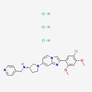 (3S)-1-[2-(5-chloro-2,4-dimethoxyphenyl)imidazo[1,2-a]pyridin-7-yl]-N-(pyridin-4-ylmethyl)pyrrolidin-3-amine;trihydrochloride