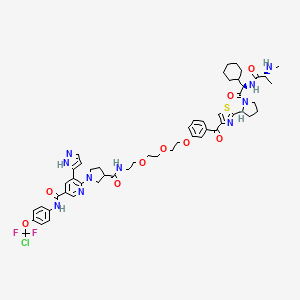 molecular formula C53H63ClF2N10O9S B15073939 N-[4-[chloro(difluoro)methoxy]phenyl]-6-[3-[2-[2-[2-[3-[2-[(2R)-1-[(2R)-2-cyclohexyl-2-[[(2R)-2-(methylamino)propanoyl]amino]acetyl]pyrrolidin-2-yl]-1,3-thiazole-4-carbonyl]phenoxy]ethoxy]ethoxy]ethylcarbamoyl]pyrrolidin-1-yl]-5-(1H-pyrazol-5-yl)pyridine-3-carboxamide 