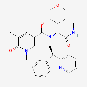 1,5-dimethyl-~{N}-[(1~{R})-2-(methylamino)-1-(oxan-4-yl)-2-oxidanylidene-ethyl]-6-oxidanylidene-~{N}-[(2~{S})-2-phenyl-2-pyridin-2-yl-ethyl]pyridine-3-carboxamide