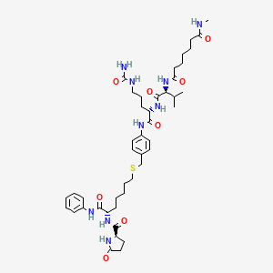 N'-[(2S)-1-[[(2S)-1-[4-[[(6S)-7-anilino-7-oxo-6-[[(2R)-5-oxopyrrolidine-2-carbonyl]amino]heptyl]sulfanylmethyl]anilino]-5-(carbamoylamino)-1-oxopentan-2-yl]amino]-3-methyl-1-oxobutan-2-yl]-N-methylheptanediamide