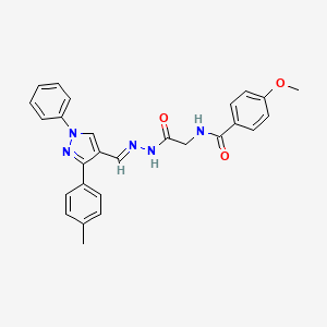 4-Methoxy-N-(2-oxo-2-(2-((1-phenyl-3-(p-tolyl)-1H-pyrazol-4-yl)methylene)hydrazinyl)ethyl)benzamide