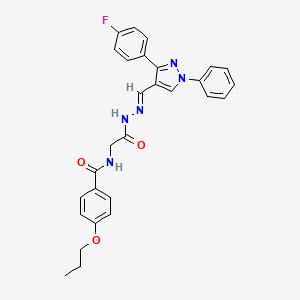 molecular formula C28H26FN5O3 B15076143 N-(2-(2-((3-(4-Fluorophenyl)-1-phenyl-1H-pyrazol-4-yl)methylene)hydrazinyl)-2-oxoethyl)-4-propoxybenzamide CAS No. 881840-06-8