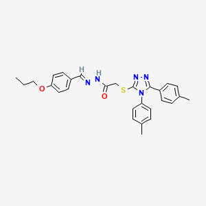 2-{[4,5-bis(4-methylphenyl)-4H-1,2,4-triazol-3-yl]sulfanyl}-N'-[(E)-(4-propoxyphenyl)methylidene]acetohydrazide