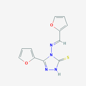 molecular formula C11H8N4O2S B15076997 5-(2-Furyl)-4-((2-furylmethylene)amino)-4H-1,2,4-triazole-3-thiol 