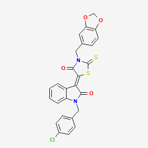 (3Z)-3-[3-(1,3-benzodioxol-5-ylmethyl)-4-oxo-2-thioxo-1,3-thiazolidin-5-ylidene]-1-(4-chlorobenzyl)-1,3-dihydro-2H-indol-2-one