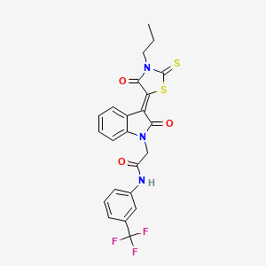 molecular formula C23H18F3N3O3S2 B15078712 2-[(3Z)-2-oxo-3-(4-oxo-3-propyl-2-thioxo-1,3-thiazolidin-5-ylidene)-2,3-dihydro-1H-indol-1-yl]-N-[3-(trifluoromethyl)phenyl]acetamide 