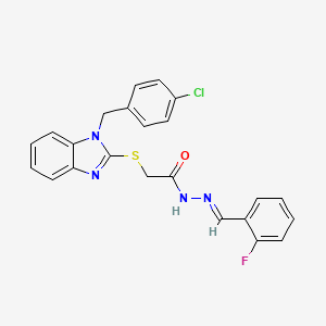 molecular formula C23H18ClFN4OS B15080135 2-((1-(4-CL-Benzyl)-1H-benzimidazol-2-YL)thio)N'-(2-F-benzylidene)acetohydrazide 